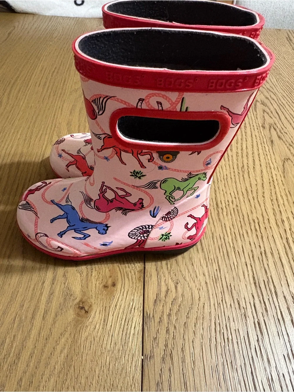 Bogs Pink Cowboy Horse Print Rain Boots